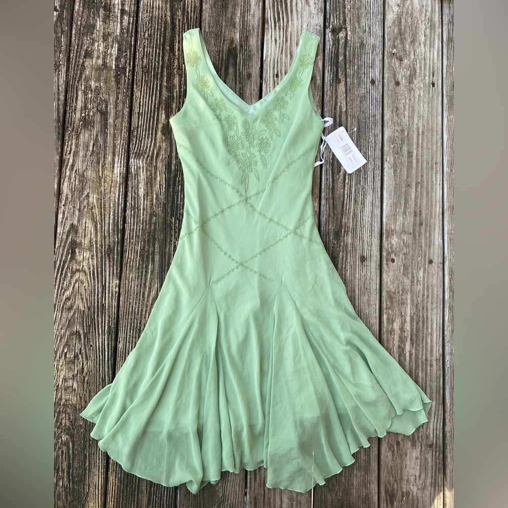 Vintage 90s/Y2K Green Beaded Fairycore Asymmetrical Dress NWTs Size Small - Picture 3 of 16